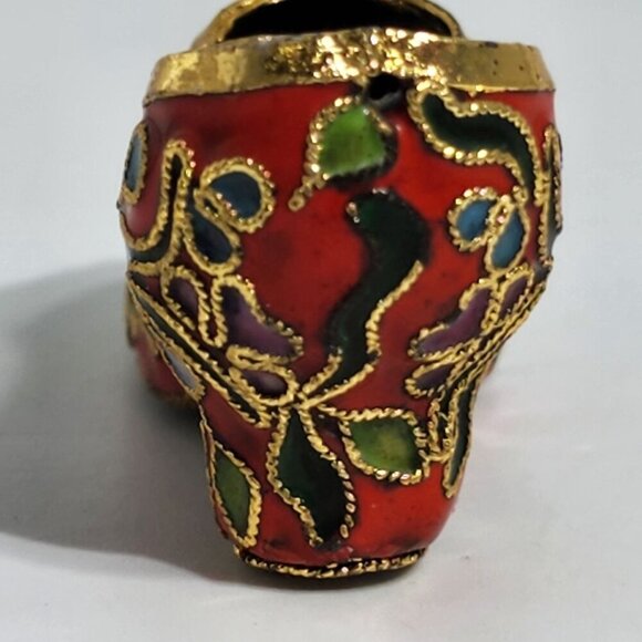 Enameled Cloisonne Miniature Shoe With Floral Design & Gold Detailing - Picture 10 of 10